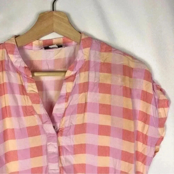 Free Assembly Pink & Orange Plaid Caftan Short Sleeve Mini Dress L - Picture 6 of 8